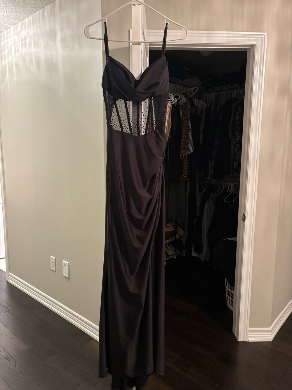 Windsor Black Sheer Bodice Evening Gown